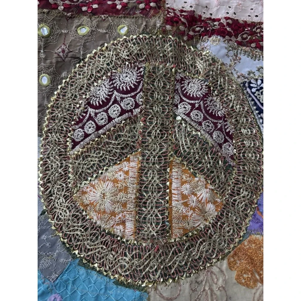 Bohemian Embroidered Multicolor Sling Bag Beaded Peace Sign Festival Concert‎